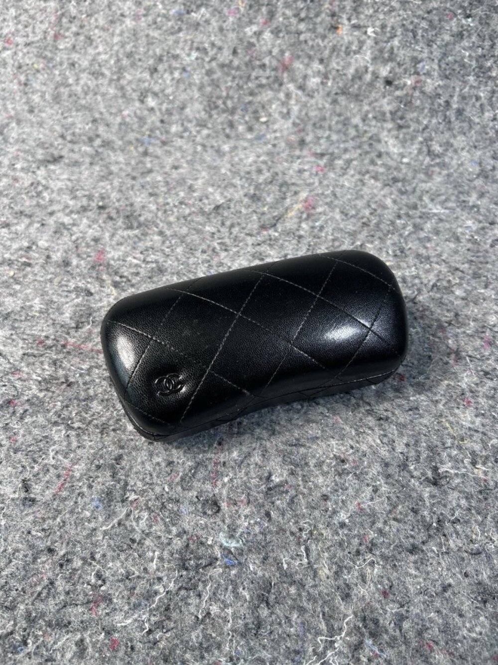 CHANEL Black Hard Eyeglasses Sunglasses Quilted Case